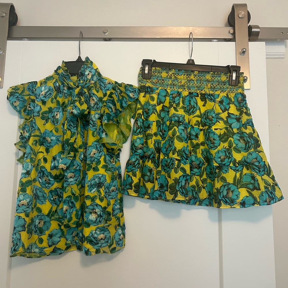 Alice + Olivia Floral Skirt and top set - Blue and Yellow